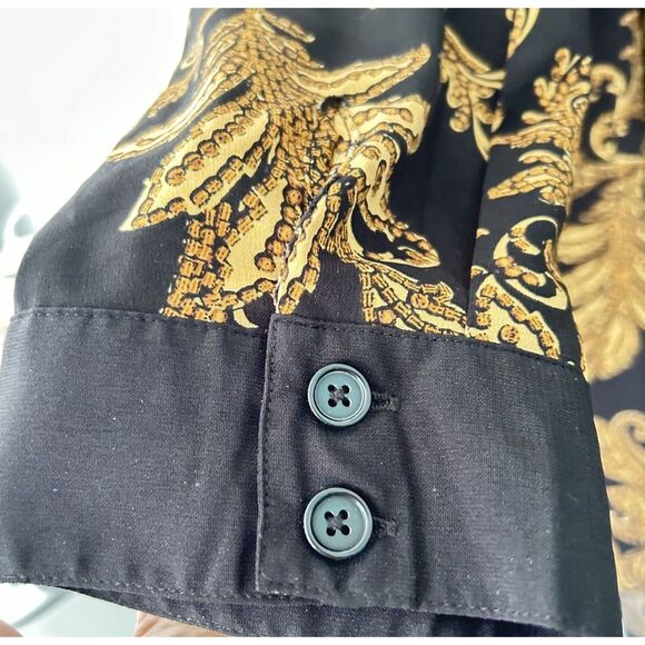 Catherines 2XWP (22/24WP) Black & Gold Print Blouse Hi-Lo w/ Convertible Sleeves - Picture 4 of 10